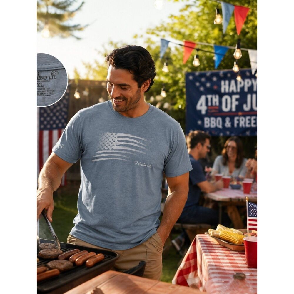American Flag Graphic Tee Blue Distressed Y2K Streetwear XL Shirt
